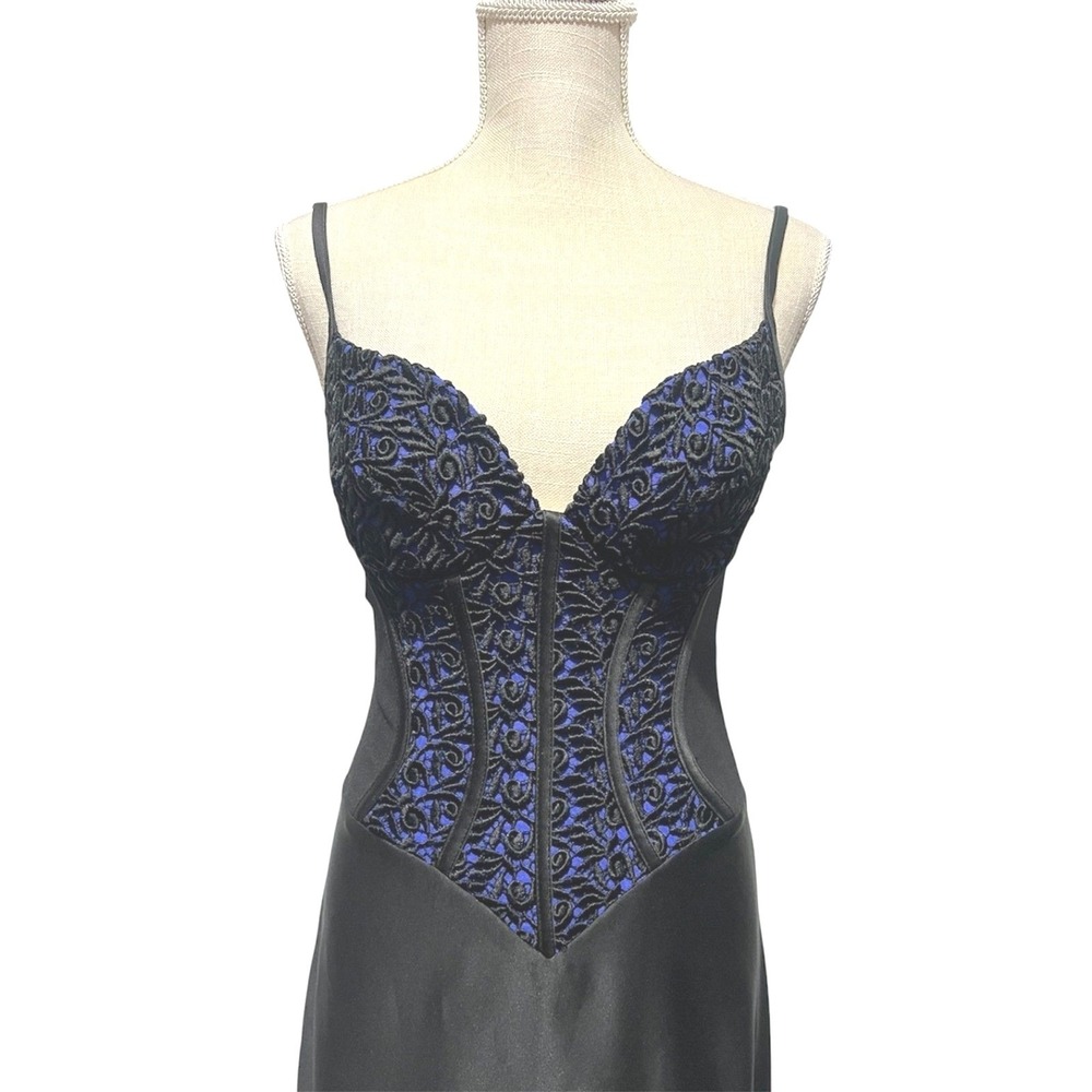 Vintage Tadashi Black Corset Maxi Dress Whimsigoth Gothic Witchy Womens Size 4